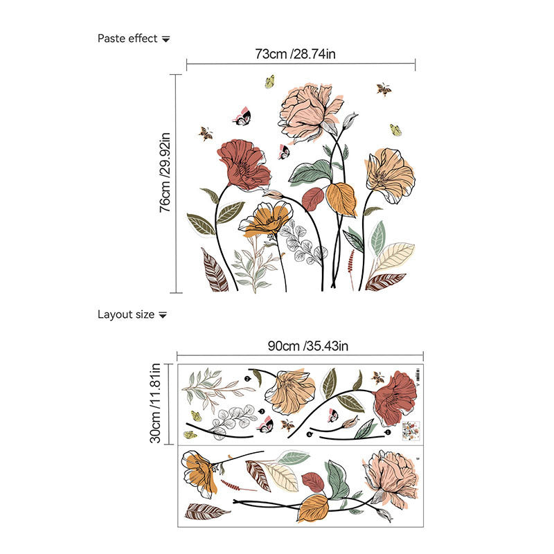 Bohemian Flower Wall Sticker Wildflower Wall Art Decoration Sticker bamboo